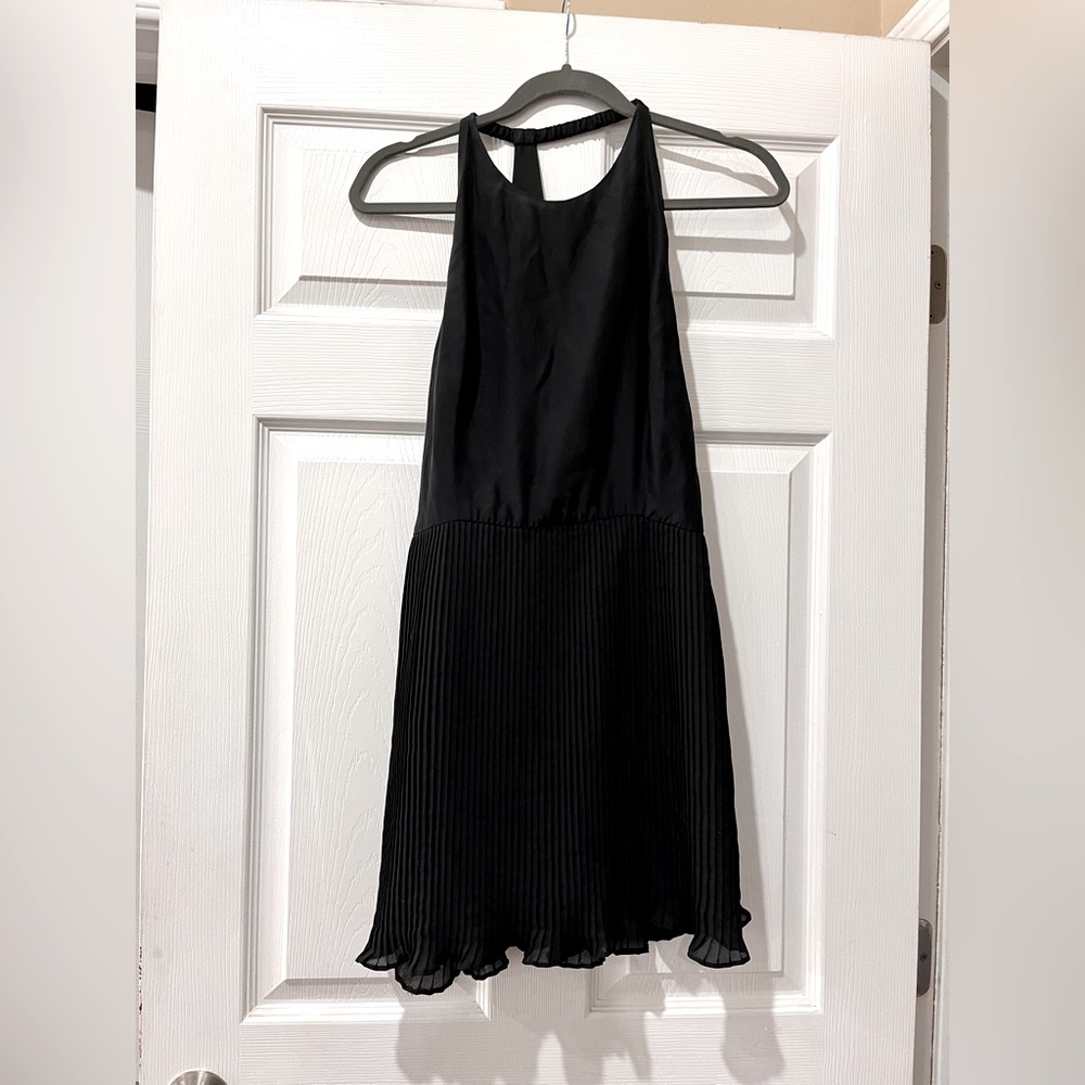 100% Silk Black Dolce Vita Dress with T-backline and Pleats